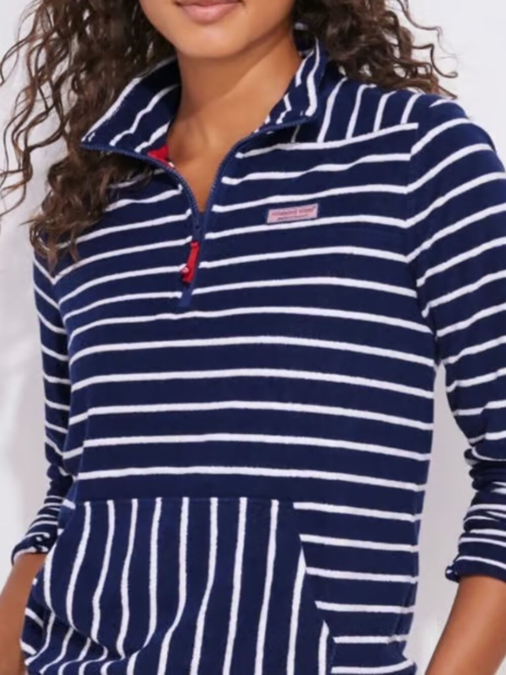 VINEYARD VINES Terry Stripe Shep Shirt Quarter Zip Funnel Neck Blue/White XXS